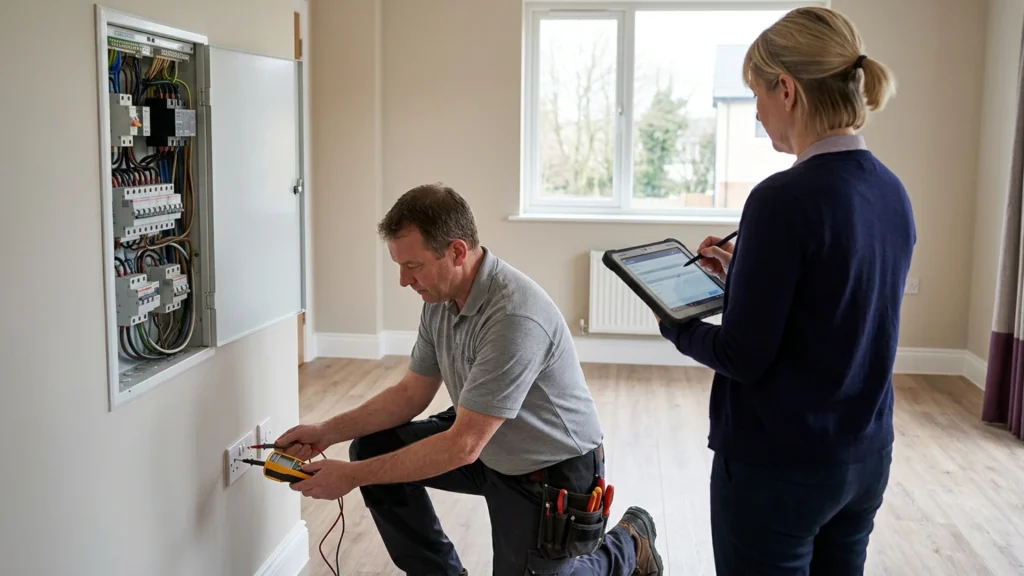Examen pratique de certification d'un diagnostiqueur immobilier sur une installation électrique