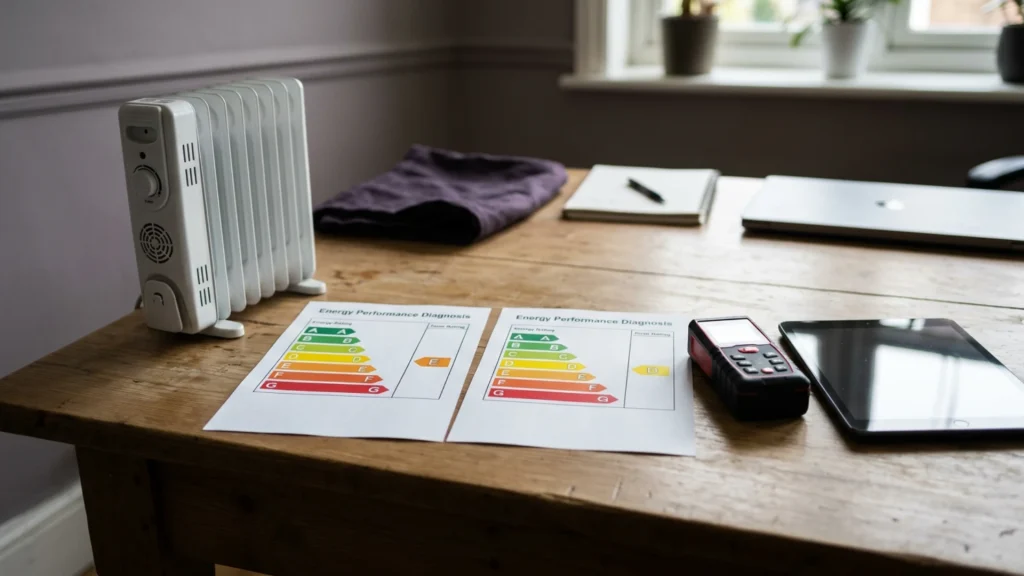 Étiquette DPE avant et après la réforme 2026 du coefficient électricité, passage de la classe E à D