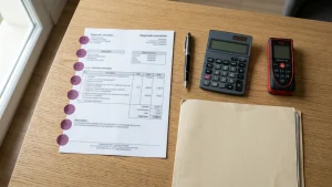 Modèle de facture de diagnostiqueur immobilier avec mentions obligatoires repérées par des pastilles