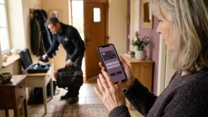 Client qui règle son diagnostic immobilier par lien de paiement sur smartphone après la visite